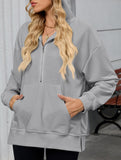 Hooded Loose Long Sleeve Zipper Pocket Sweatshirt