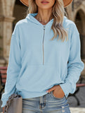 Hooded Loose Long Sleeve Zipper Pocket Sweatshirt