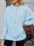 Hooded Loose Long Sleeve Zipper Pocket Sweatshirt