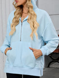 Hooded Loose Long Sleeve Zipper Pocket Sweatshirt