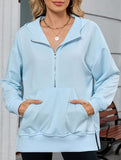 Hooded Loose Long Sleeve Zipper Pocket Sweatshirt