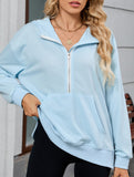 Hooded Loose Long Sleeve Zipper Pocket Sweatshirt