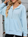 Hooded Loose Long Sleeve Zipper Pocket Sweatshirt