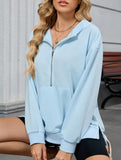 Hooded Loose Long Sleeve Zipper Pocket Sweatshirt