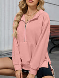 Hooded Loose Long Sleeve Zipper Pocket Sweatshirt
