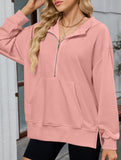 Hooded Loose Long Sleeve Zipper Pocket Sweatshirt