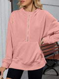 Hooded Loose Long Sleeve Zipper Pocket Sweatshirt