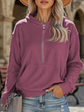 Hooded Loose Long Sleeve Zipper Pocket Sweatshirt