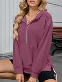 Hooded Loose Long Sleeve Zipper Pocket Sweatshirt