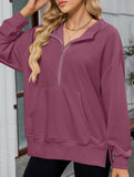 Hooded Loose Long Sleeve Zipper Pocket Sweatshirt