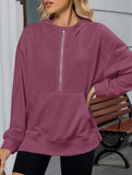 Hooded Loose Long Sleeve Zipper Pocket Sweatshirt