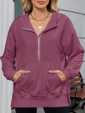 Hooded Loose Long Sleeve Zipper Pocket Sweatshirt