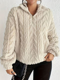 Double-sided plush zip-up pullover top