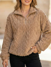 Double-sided plush zip-up pullover top