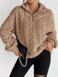 Double-sided plush zip-up pullover top