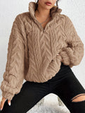 Double-sided plush zip-up pullover top