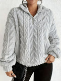 Double-sided plush zip-up pullover top