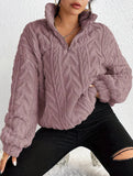 Double-sided plush zip-up pullover top