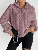 Double-sided plush zip-up pullover top