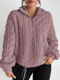 Double-sided plush zip-up pullover top