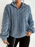 Double-sided plush zip-up pullover top