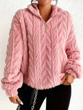 Double-sided plush zip-up pullover top