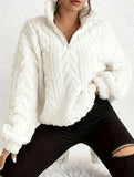 Double-sided plush zip-up pullover top