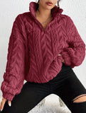 Double-sided plush zip-up pullover top