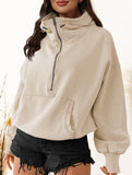 Zipper drawstring long-sleeved hoodie