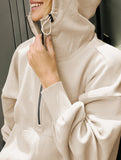 Zipper drawstring long-sleeved hoodie