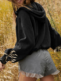 Zipper drawstring long-sleeved hoodie