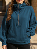Zipper drawstring long-sleeved hoodie