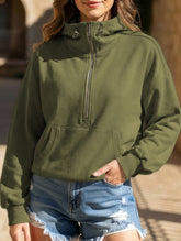Zipper drawstring long-sleeved hoodie