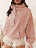 Zipper drawstring long-sleeved hoodie