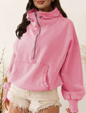 Zipper drawstring long-sleeved hoodie