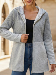 Solid Color Hooded Loose Fit Jacket for Women