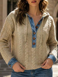 Cable Knit Sweatshirt with Washed Denim Patch_CWOHOL00815