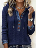 Cable Knit Sweatshirt with Washed Denim Patch_CWOHOL00815