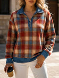 Loose Plaid Hooded Cardigan Sweatshirt_CWOHOL00816