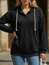 Solid Hooded Drawstring Pocket Sweatshirt