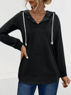 Solid Hooded Drawstring Pocket Sweatshirt