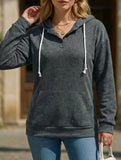 Solid Hooded Drawstring Pocket Sweatshirt