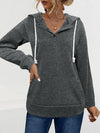 Solid Hooded Drawstring Pocket Sweatshirt