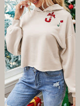 WOMEN CUTE PRINTING HOODED SHORT PULLOVER