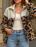 Leopard print wool warm lapel coat