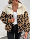 Leopard print wool warm lapel coat