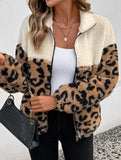 Leopard print wool warm lapel coat
