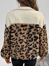Leopard print wool warm lapel coat