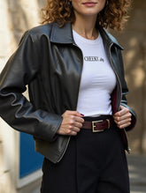 Casual holiday style long-sleeved leather jacket