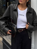 Casual holiday style long-sleeved leather jacket